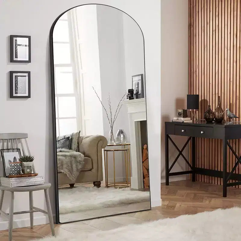 PexFix 71x31 Large Arched TOP Full Length Floor Mirror Framed Bathroom Mirror for Living Room Black