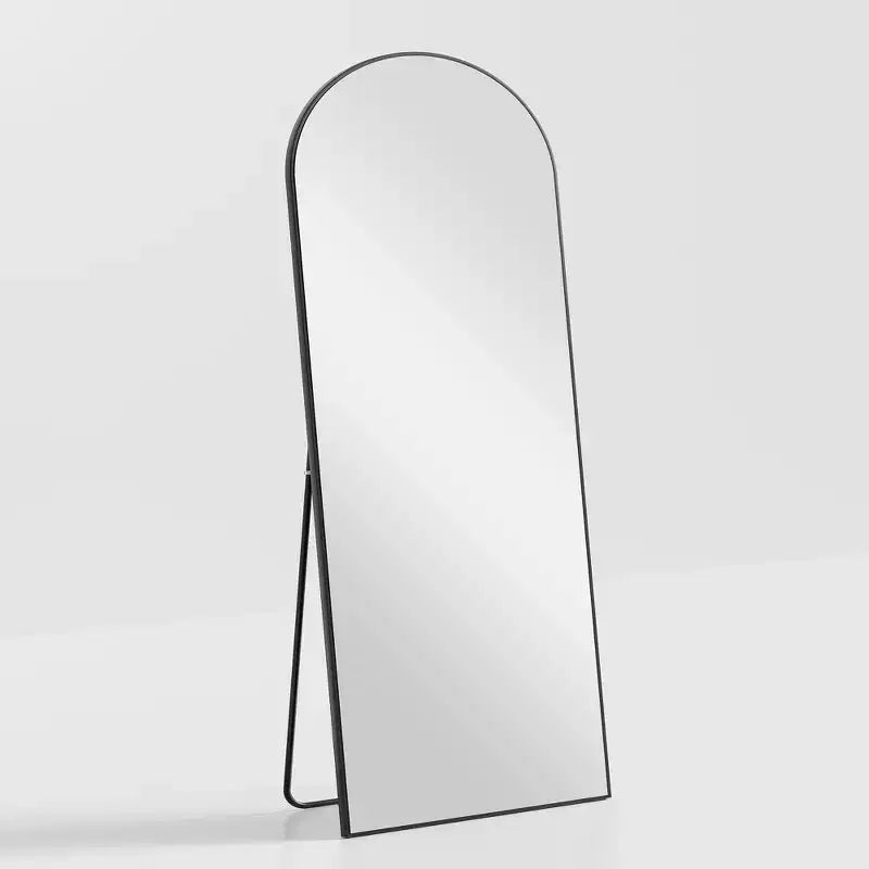 Grand miroir sur pied en arc de cercle, miroir de salle de bain encadré pour salon, noir