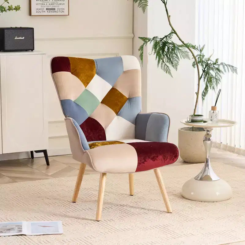 Fauteuil d'appoint rembourré patchwork, fauteuil de salon à oreilles