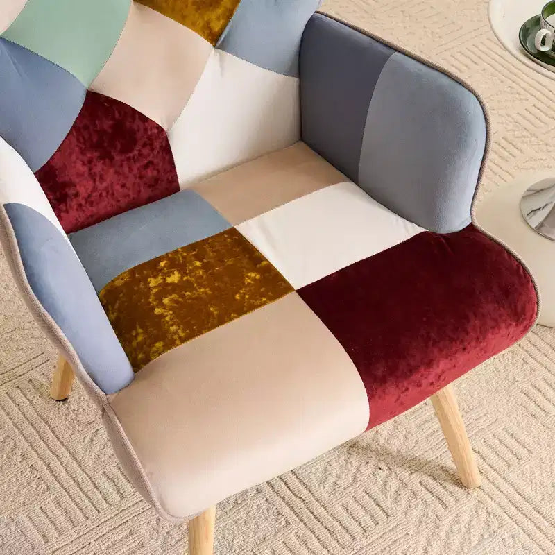 Fauteuil d'appoint rembourré patchwork, fauteuil de salon à oreilles