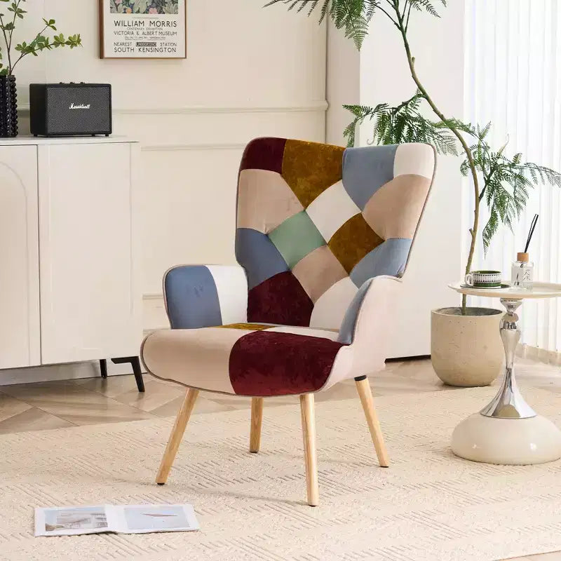 FERPIT Patchwork Upholstered Accent Chair, Living Room Lounge Chair with Wingback and Armrest