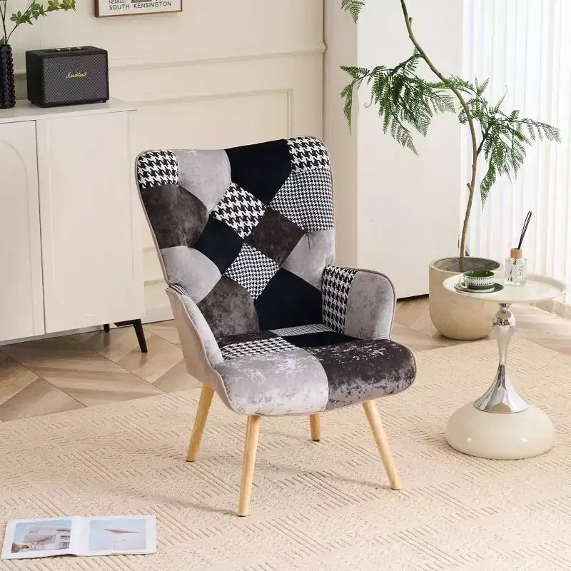 Fauteuil d'appoint rembourré patchwork, fauteuil de salon à oreilles