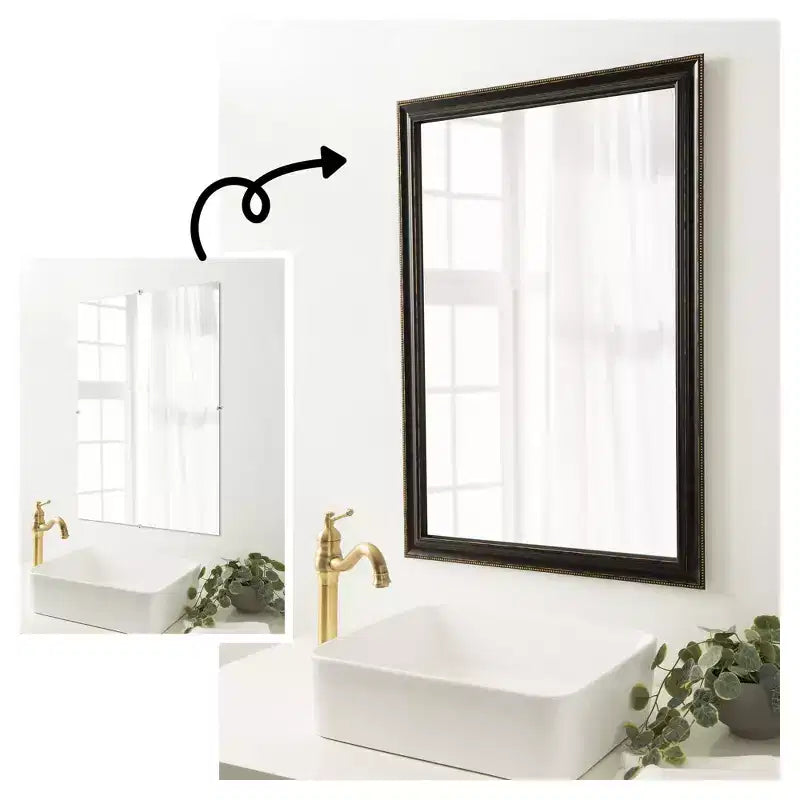 Amanti Art Mirror Makeover Bathroom Mirror Frame Border Kit - Fully Assembled Peel and Stick Frame - Mirror NOT Included - Accent Bronze Narrow Trim