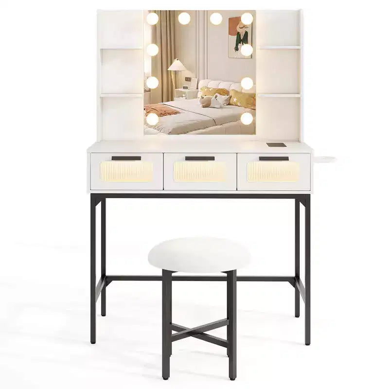 Coiffeuse avec miroir et lumières, éclairage à induction 3 couleurs
