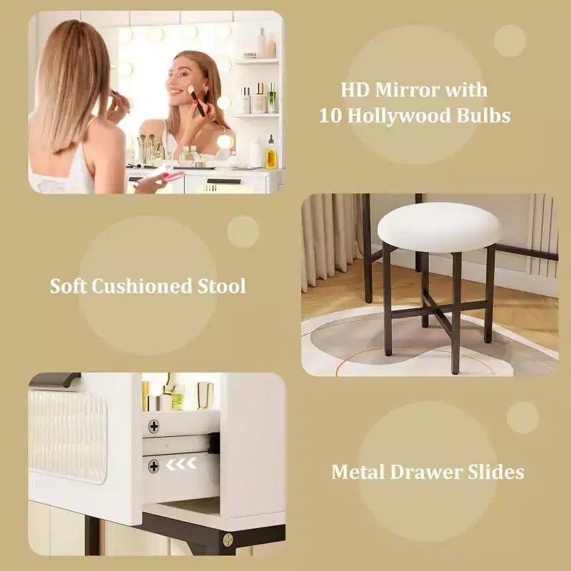 Coiffeuse avec miroir et lumières, éclairage à induction 3 couleurs