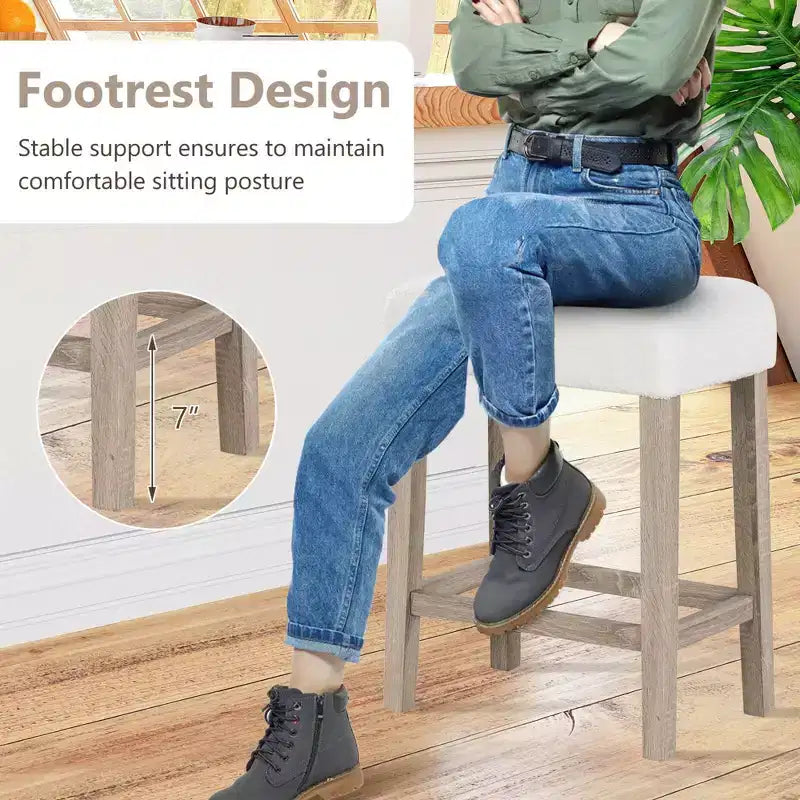 Tabourets de bar à hauteur de comptoir avec pieds en bois d'hévéa et repose-pieds, modernes pour la maison