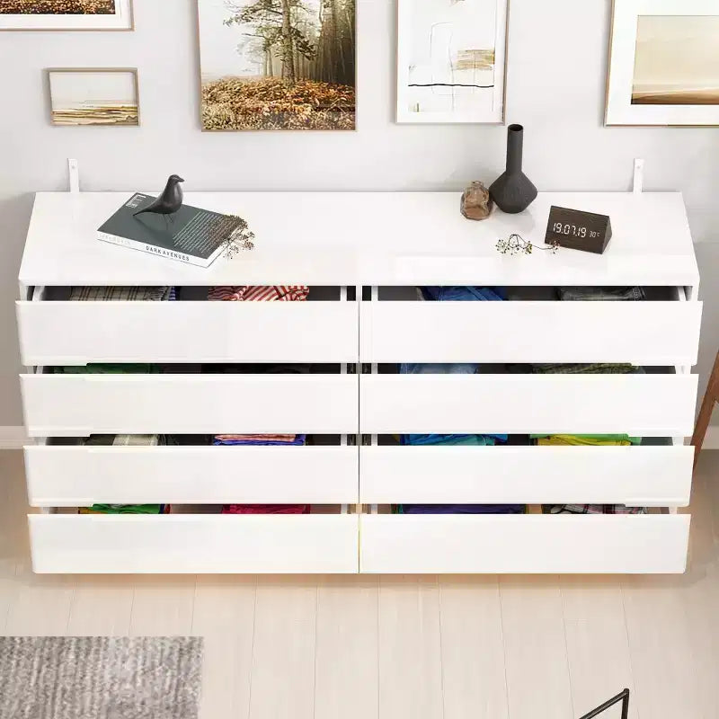 Commode 8 tiroirs avec éclairage intégré, finition brillante, style moderne