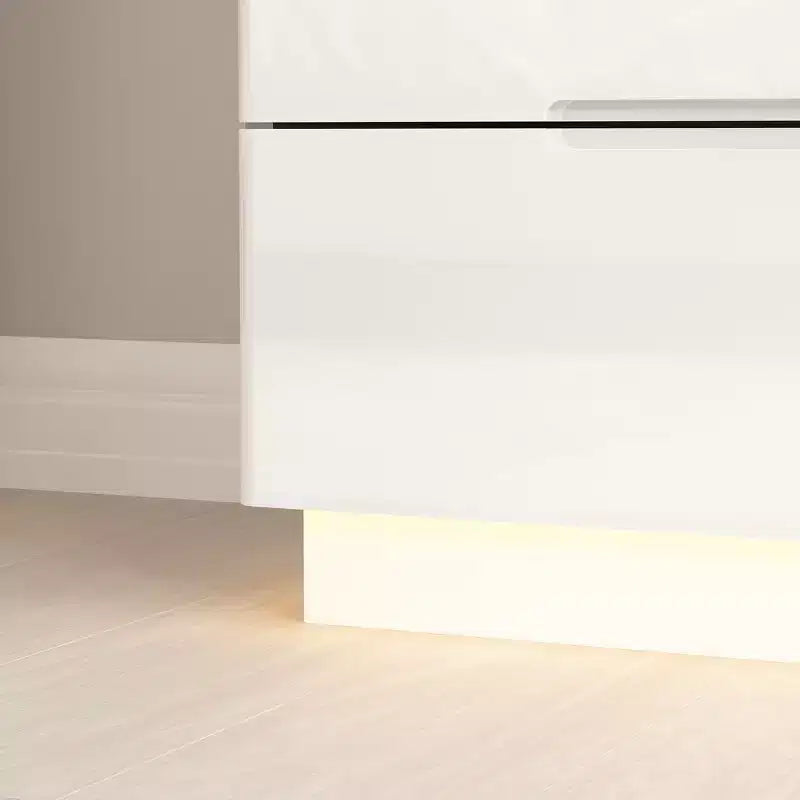 Commode 8 tiroirs avec éclairage intégré, finition brillante, style moderne