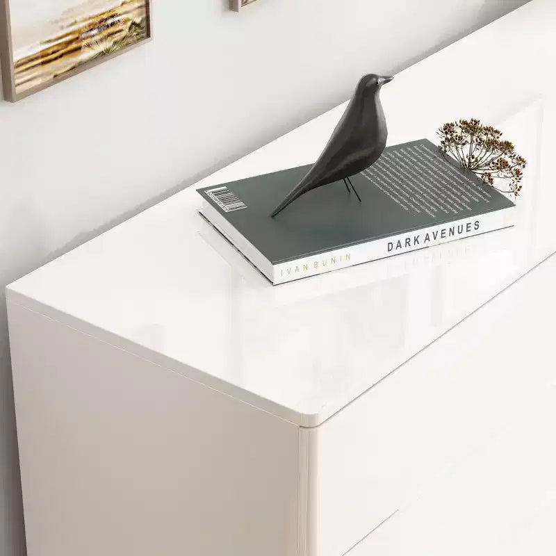 Commode 8 tiroirs avec éclairage intégré, finition brillante, style moderne