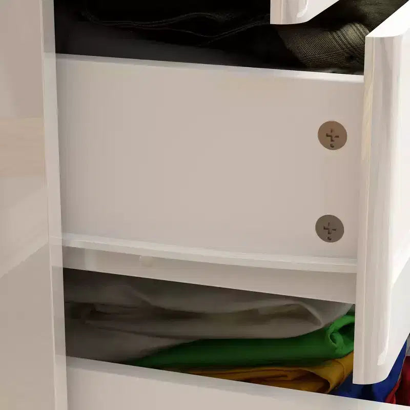 Commode 8 tiroirs avec éclairage intégré, finition brillante, style moderne