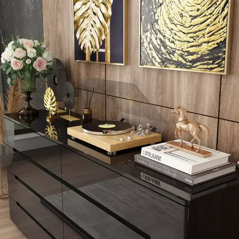 Commode 8 tiroirs avec éclairage intégré, finition brillante, style moderne