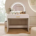40W Dressing Table Vanity Table Makeup Table with Touch Screen Lighted Mirror and Large Drawe, White-ModernLuxe