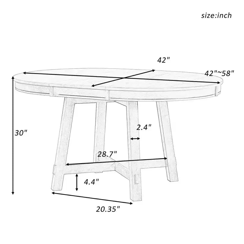 Table à manger de style rustique à base en X à 4 pieds avec rallonge de 40,6 cm