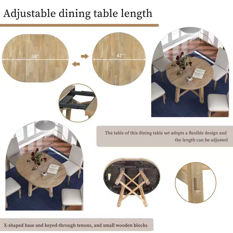 Table à manger de style rustique à base en X à 4 pieds avec rallonge de 40,6 cm