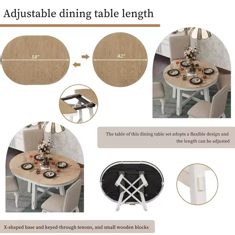 Table à manger de style rustique à base en X à 4 pieds avec rallonge de 40,6 cm