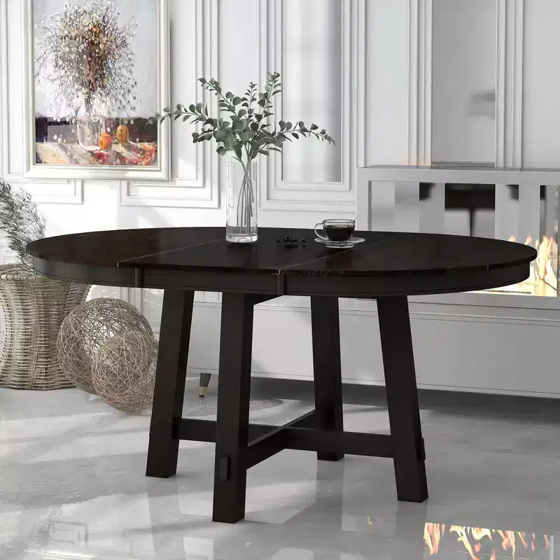 Table à manger de style rustique à base en X à 4 pieds avec rallonge de 40,6 cm