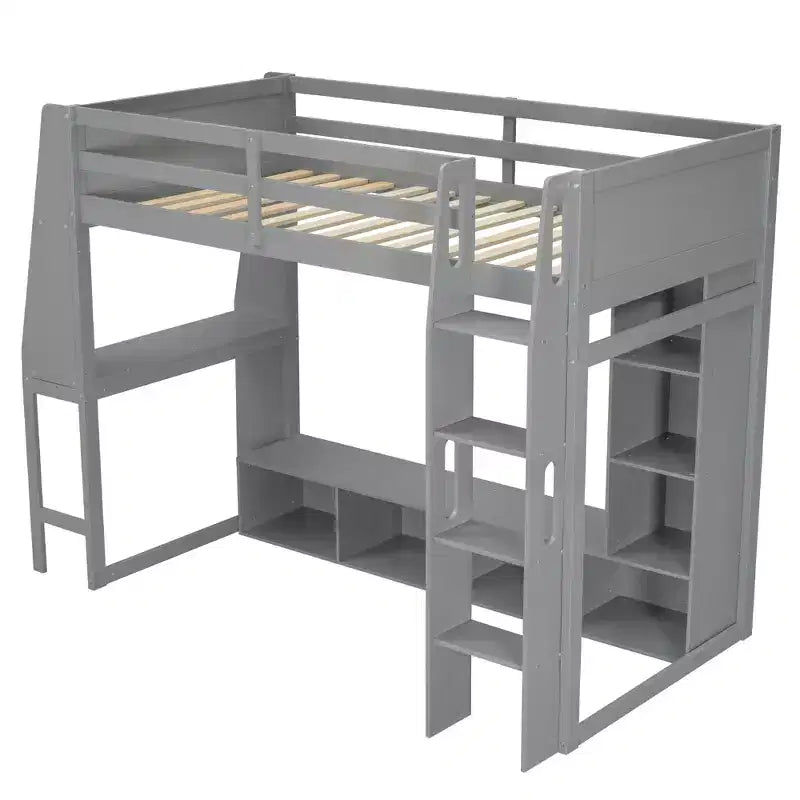 Lit mezzanine de jeu simple/double avec bureau, lumières LED, étagères de rangement multiples