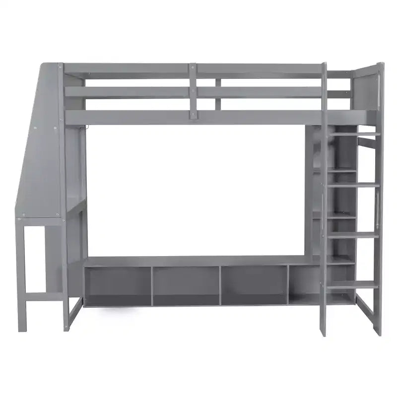 Lit mezzanine de jeu simple/double avec bureau, lumières LED, étagères de rangement multiples