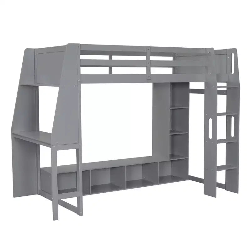 Lit mezzanine de jeu simple/double avec bureau, lumières LED, étagères de rangement multiples