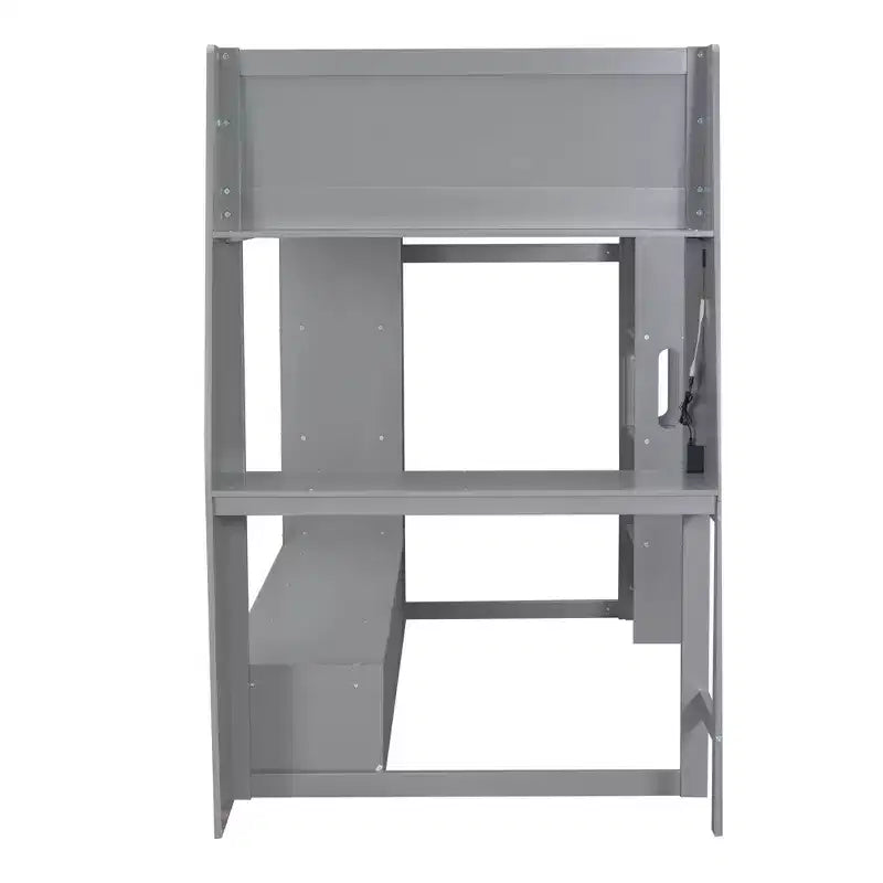 Lit mezzanine de jeu simple/double avec bureau, lumières LED, étagères de rangement multiples