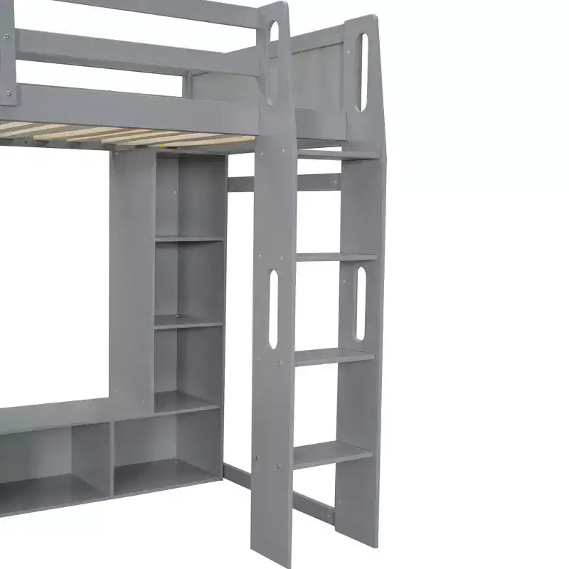 Lit mezzanine de jeu simple/double avec bureau, lumières LED, étagères de rangement multiples