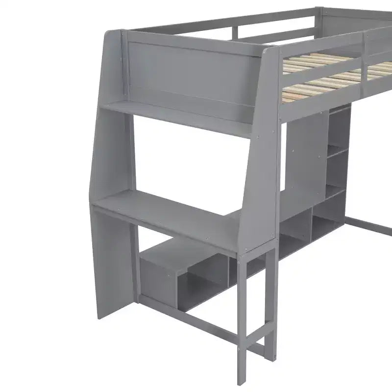 Lit mezzanine de jeu simple/double avec bureau, lumières LED, étagères de rangement multiples