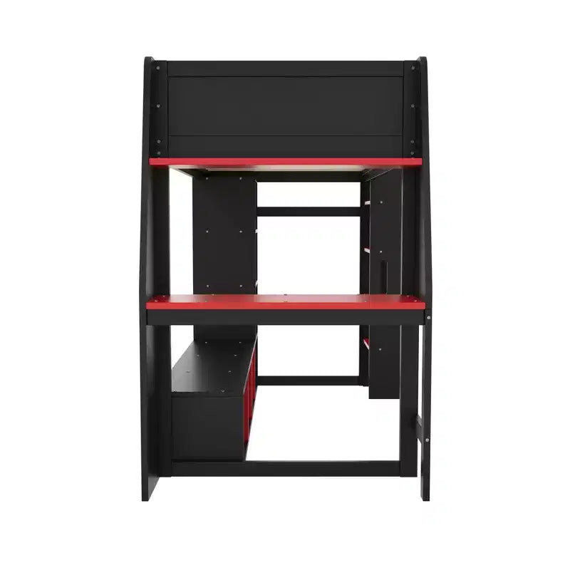 Lit mezzanine de jeu simple/double avec bureau, lumières LED, étagères de rangement multiples