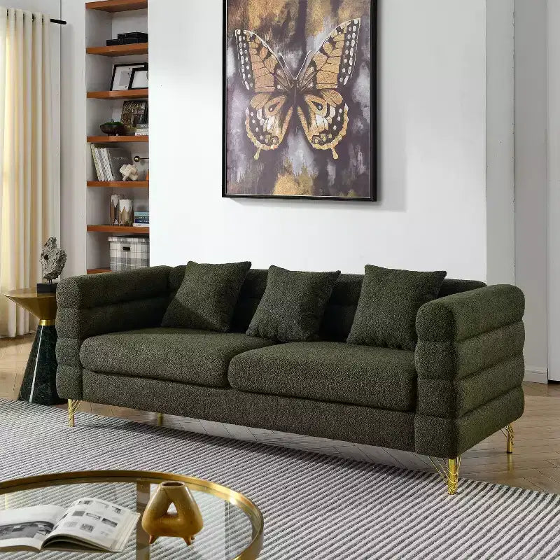 81-Inch Oversized 3-Seater Sectional Sofa for Living Room - Comfortable Fabric with Deep Seating and 3 Pillows