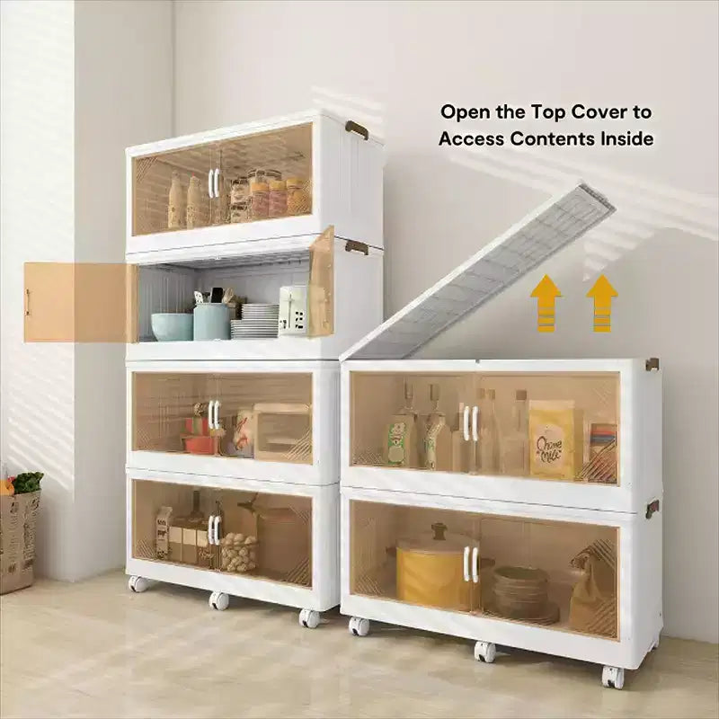 Boîte de rangement pliable à porte transparente et large, organisateur à 4 niveaux de grande capacité