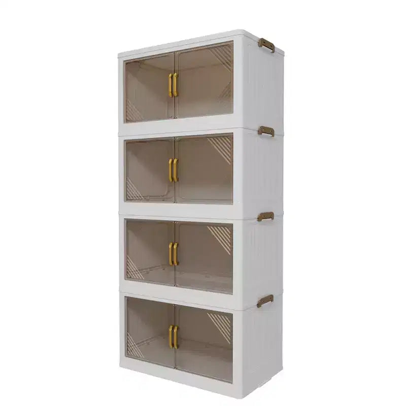 Boîte de rangement pliable à porte transparente et large, organisateur à 4 niveaux de grande capacité