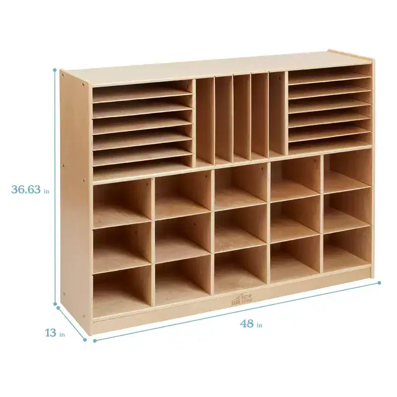 Meuble de rangement mobile multi-sections à plateaux avec compartiments de rangement cubiques