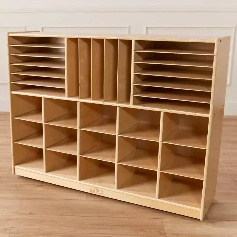 Meuble de rangement mobile multi-sections à plateaux avec compartiments de rangement cubiques