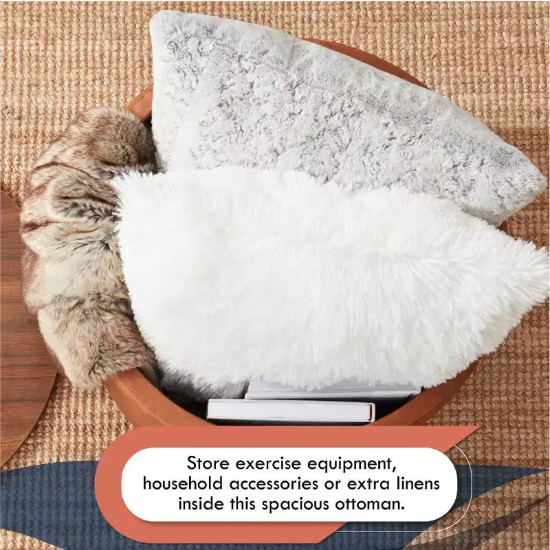 Grand pouf de rangement rond pour table basse de 22 pouces