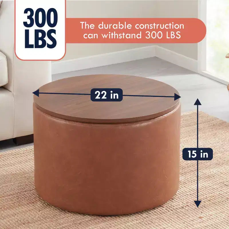 Grand pouf de rangement rond pour table basse de 22 pouces
