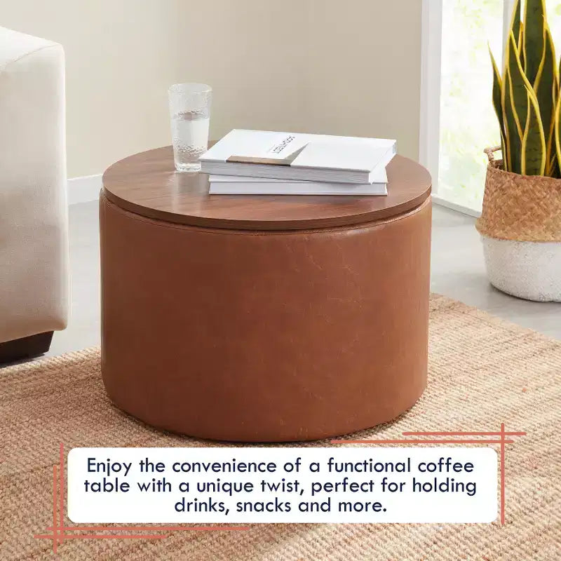 Grand pouf de rangement rond pour table basse de 22 pouces