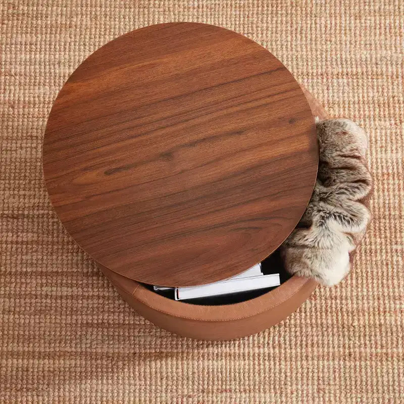 Grand pouf de rangement rond pour table basse de 22 pouces