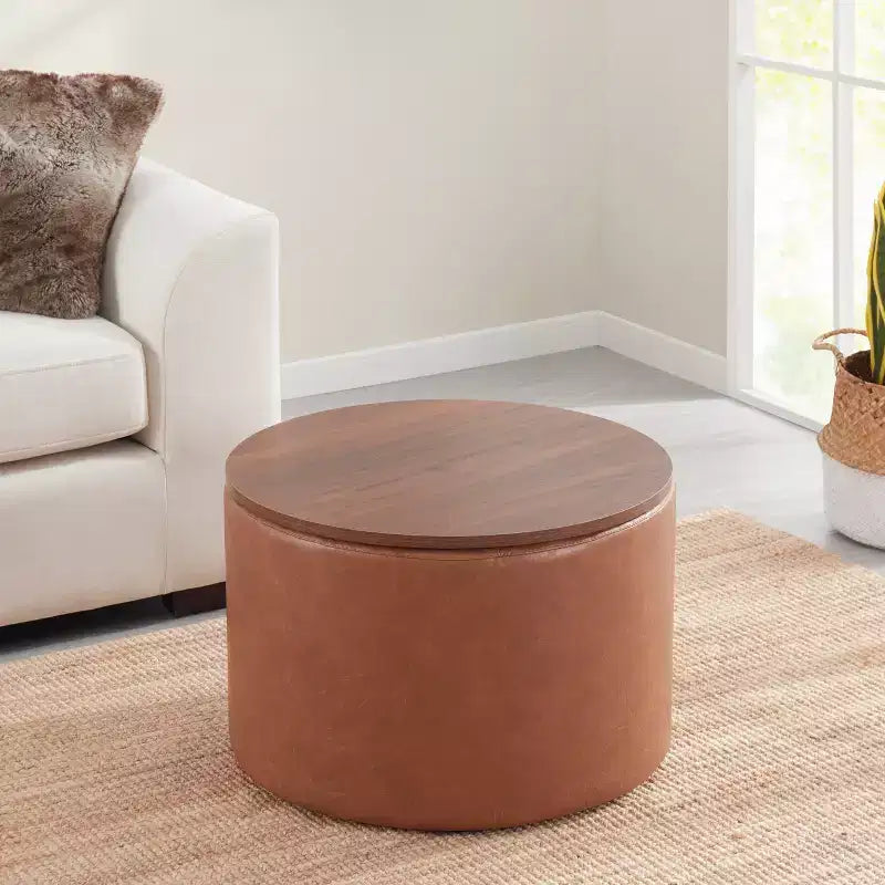 Grand pouf de rangement rond pour table basse de 22 pouces