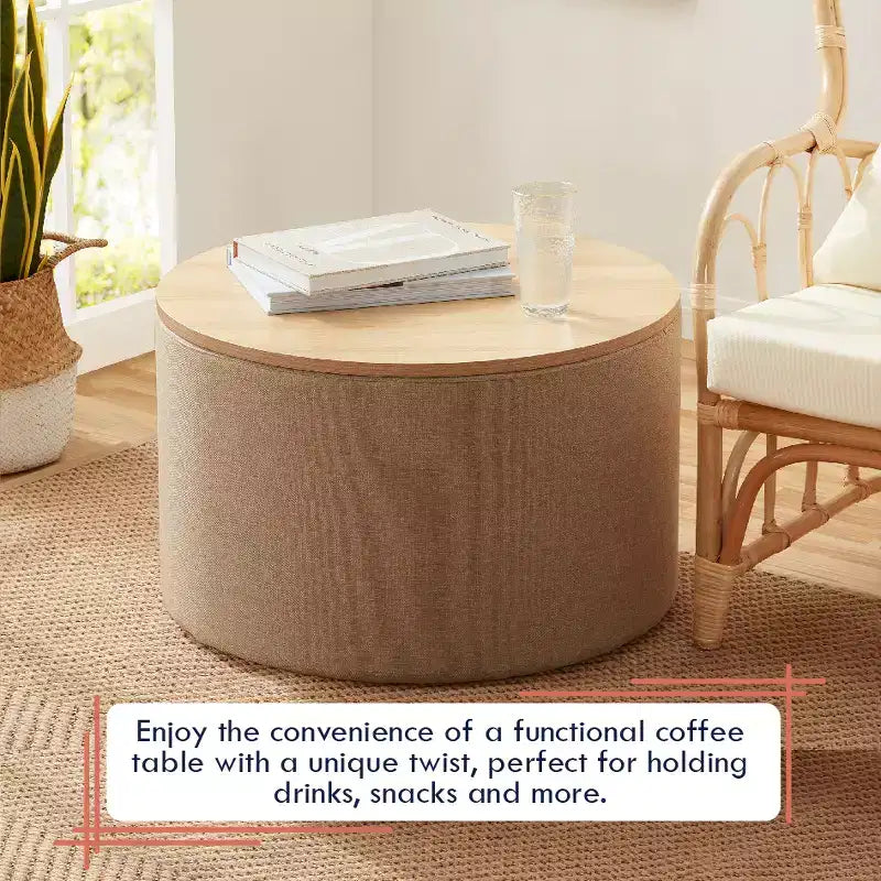 Grand pouf de rangement rond pour table basse de 22 pouces