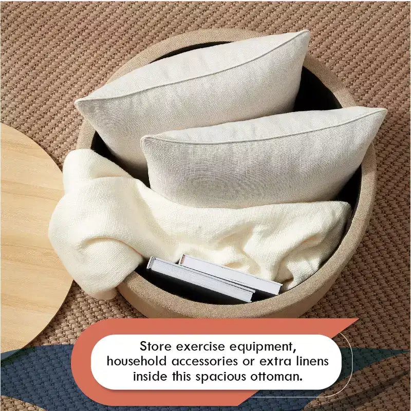 Grand pouf de rangement rond pour table basse de 22 pouces