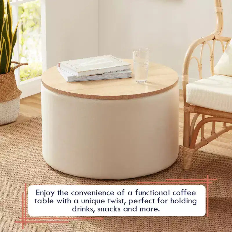 Grand pouf de rangement rond pour table basse de 22 pouces
