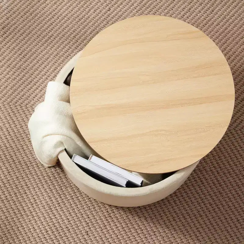 Grand pouf de rangement rond pour table basse de 22 pouces