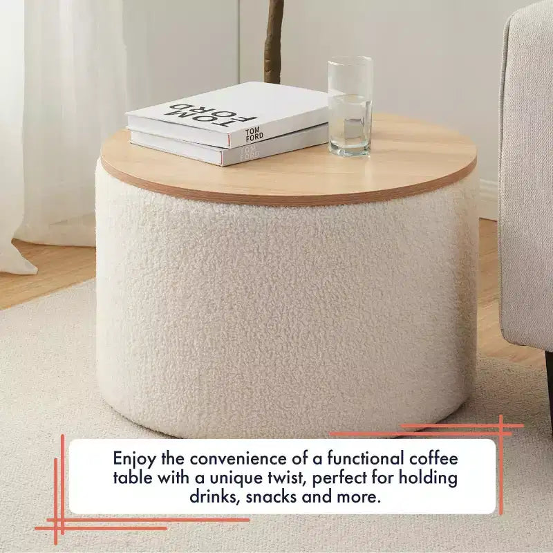 Grand pouf de rangement rond pour table basse de 22 pouces