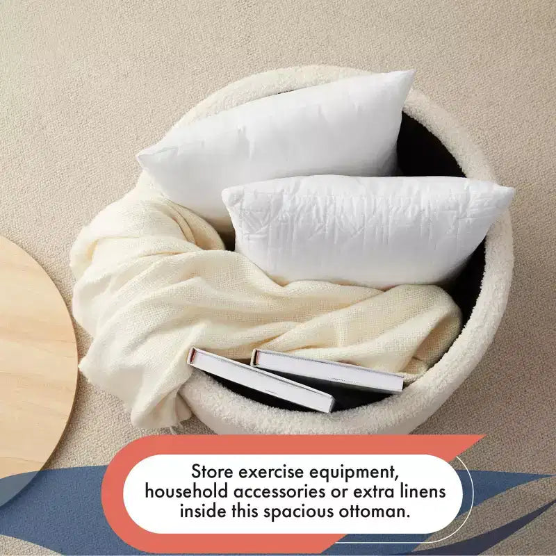 Grand pouf de rangement rond pour table basse de 22 pouces
