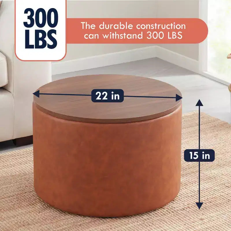 Grand pouf de rangement rond pour table basse de 22 pouces