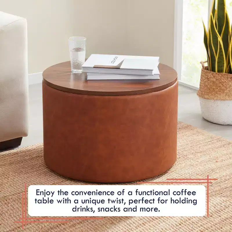 Grand pouf de rangement rond pour table basse de 22 pouces