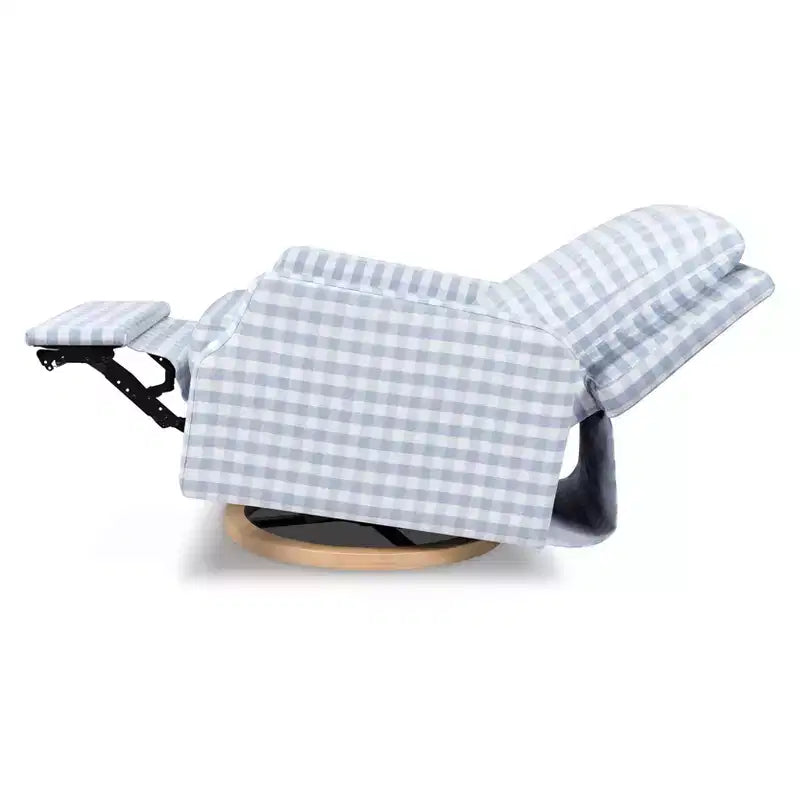 Fauteuil inclinable électronique et planeur pivotant - Gingham beige avec base en bois clair