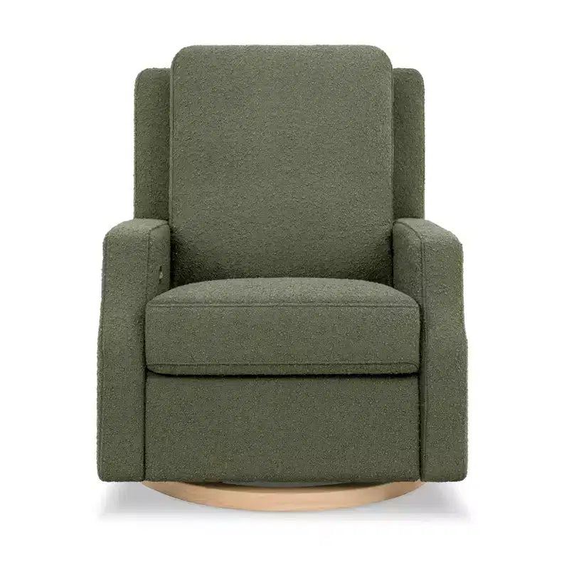 Fauteuil inclinable électronique et planeur pivotant - Gingham beige avec base en bois clair
