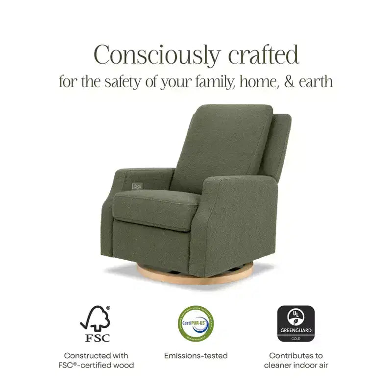 Fauteuil inclinable électronique et planeur pivotant - Gingham beige avec base en bois clair