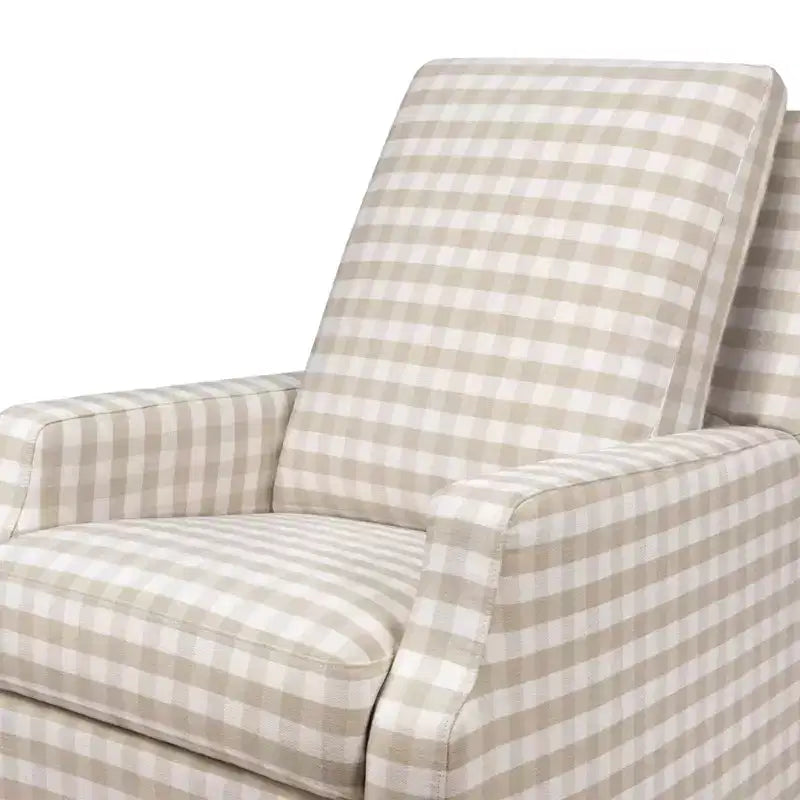 Fauteuil inclinable électronique et planeur pivotant - Gingham beige avec base en bois clair