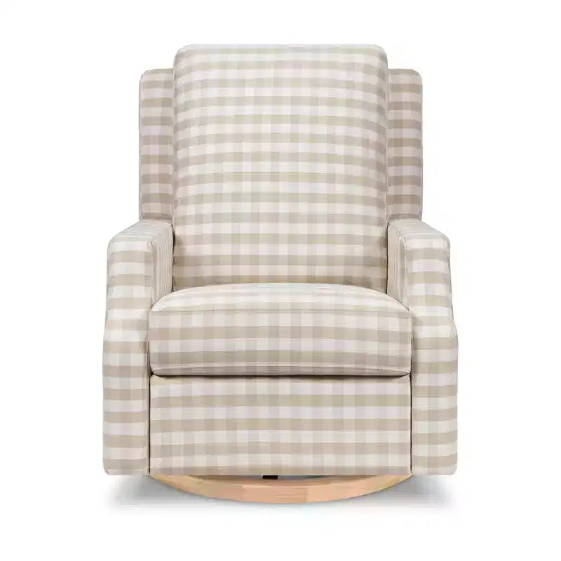 Fauteuil inclinable électronique et planeur pivotant - Gingham beige avec base en bois clair